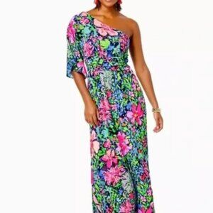 Lilly Pulitzer Niki one shoulder maxi dress *FESTIVE FANTASY* (XL)